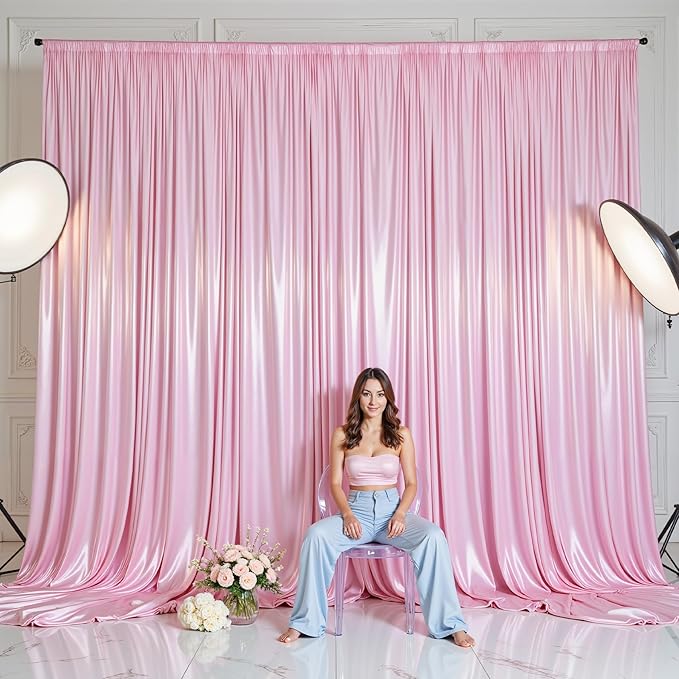 Pink Glitter Backdrop Curtain for Parties Wedding,10Ft x 10Ft Satin Shimmer Photo Backdrop,Non-Wrinkle Sparkle Drapes for Backdrop,Back Drop for Photography, Birthdays,Weddings,Prom