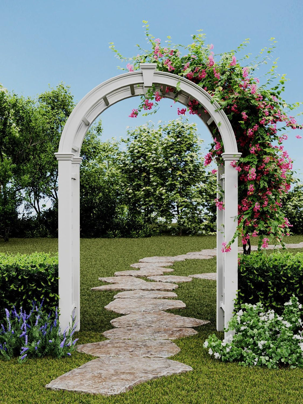 nantucket deluxe 60"w x 94"h vinyl arbor shown in use