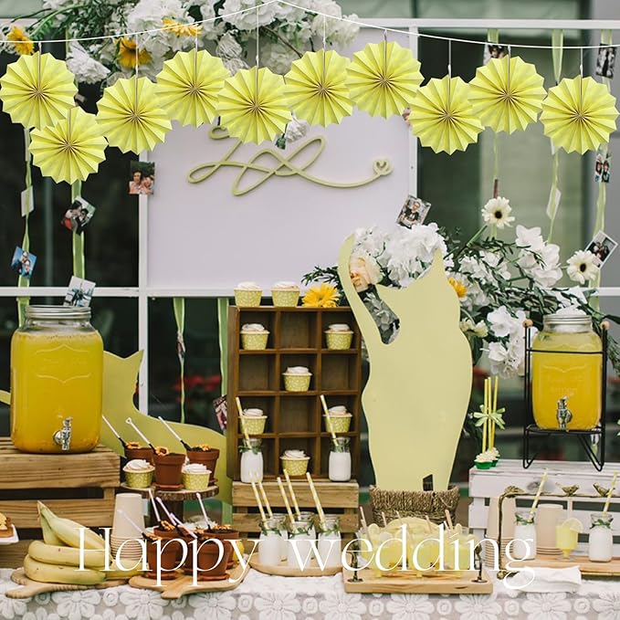 Yellow Hanging Paper Fans,Yellow Accessories Paper Decorations for Party,Color Party Decorations,Bee Themed Classroom Decor,12in Hanging Paper Fans 30 Color DIY Set （Light Yellow）