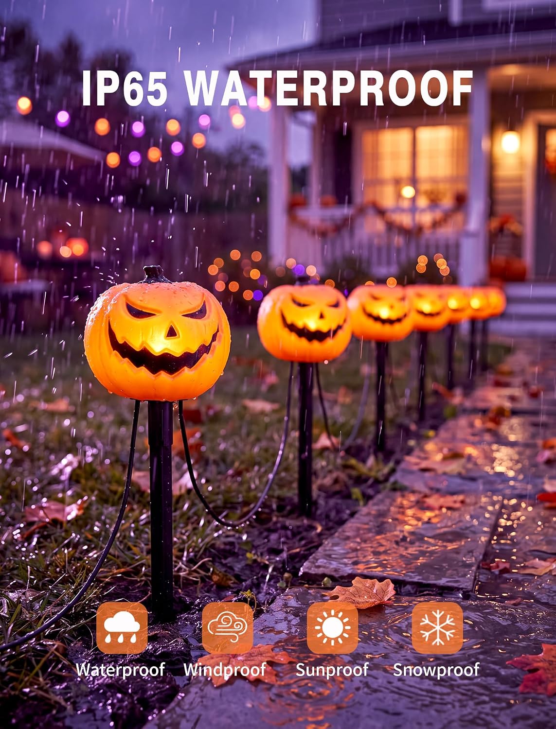 10.5FT Halloween Pumpkin Pathway Lights, 5PK LED Pumpkin Light Decor