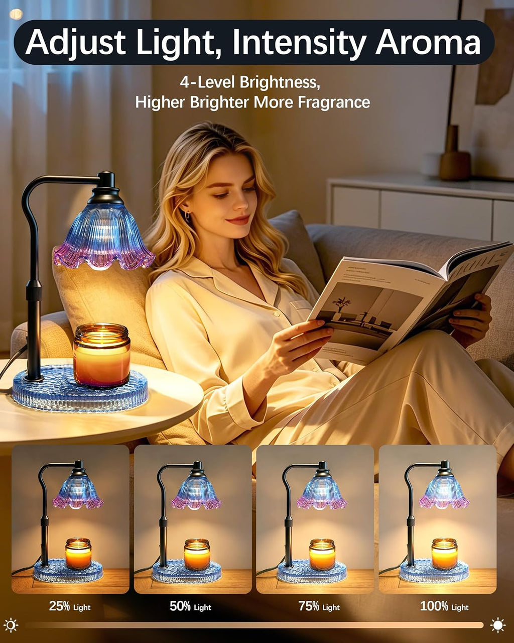 Candle Warmer Lamp with Timer Dimmable, Adjustable Candle Warmer Lamp for Jar Candles 3-Wick, Flameless Smokeless Candle Heater with 2 Bulbs, Home Decor Birthday Mothers Day for Women Mom