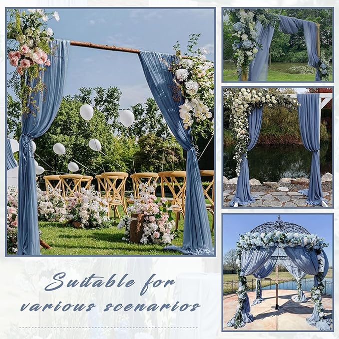 20Ft length x 28" width 2 Panels Wedding Arch Draping Fabric Dusty Blue Arch Drapes Chiffon Fabric Sheer Curtains Backdrop for Party Bridal Decorations Wedding Ceremony Ceiling Stage Reception Decor