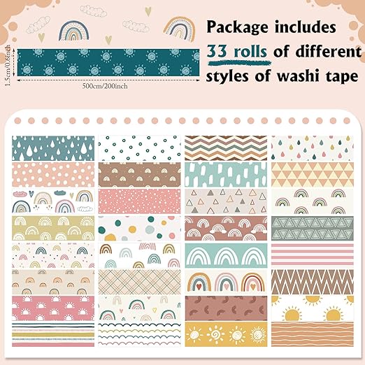 TaoBary 33 Rolls Holiday Plaid Washi Tape, 15 mm Seasonal Washi Tape Set Bohemian Colorful Vintage Cute for Card Wrapping Craft(Charming Style)