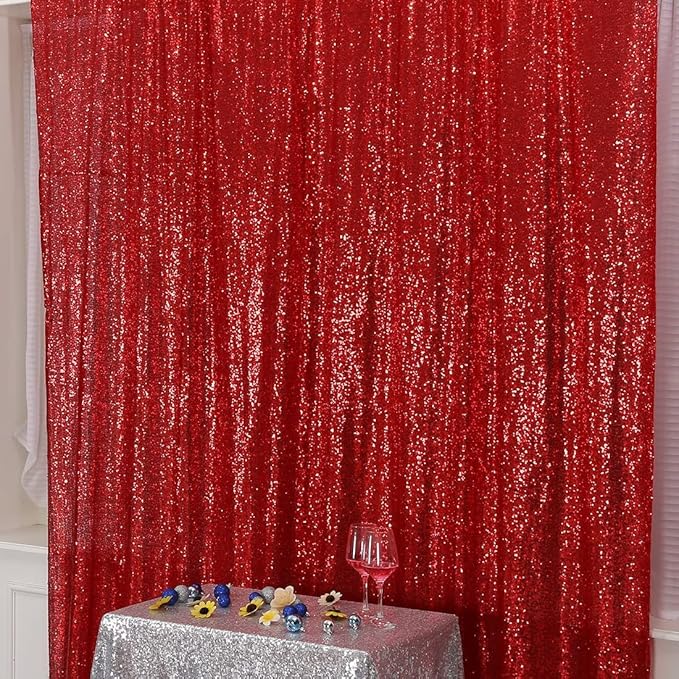Poise3EHome Red Sequin Backdrop,8FT x 10FT Sequin Photography Backdrop Curtain for Party Decoration, Red