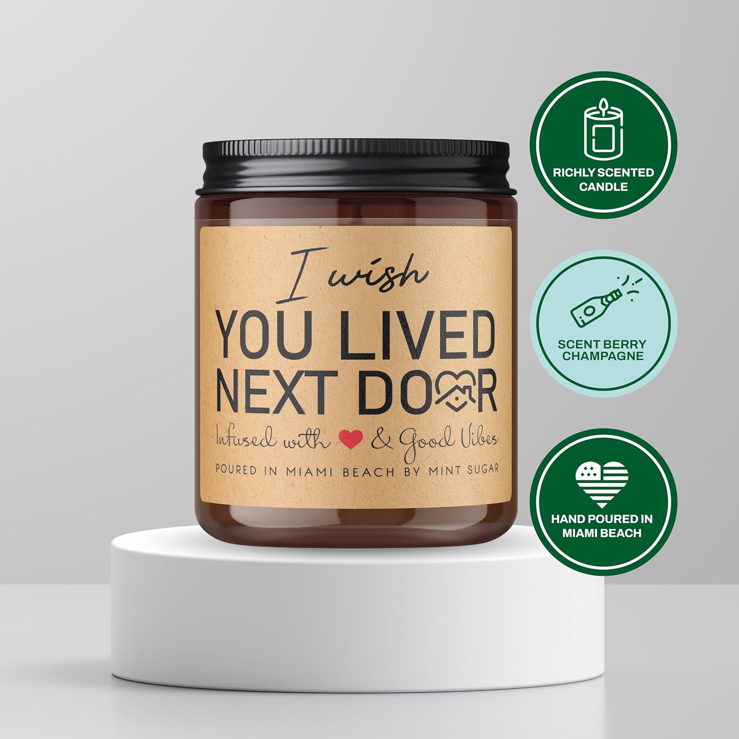 Birthday Gifts for Women - I Wish You Lived Next Door Candle - Apple Caramel Scent - Jar Candle - Made in USA - 9 oz