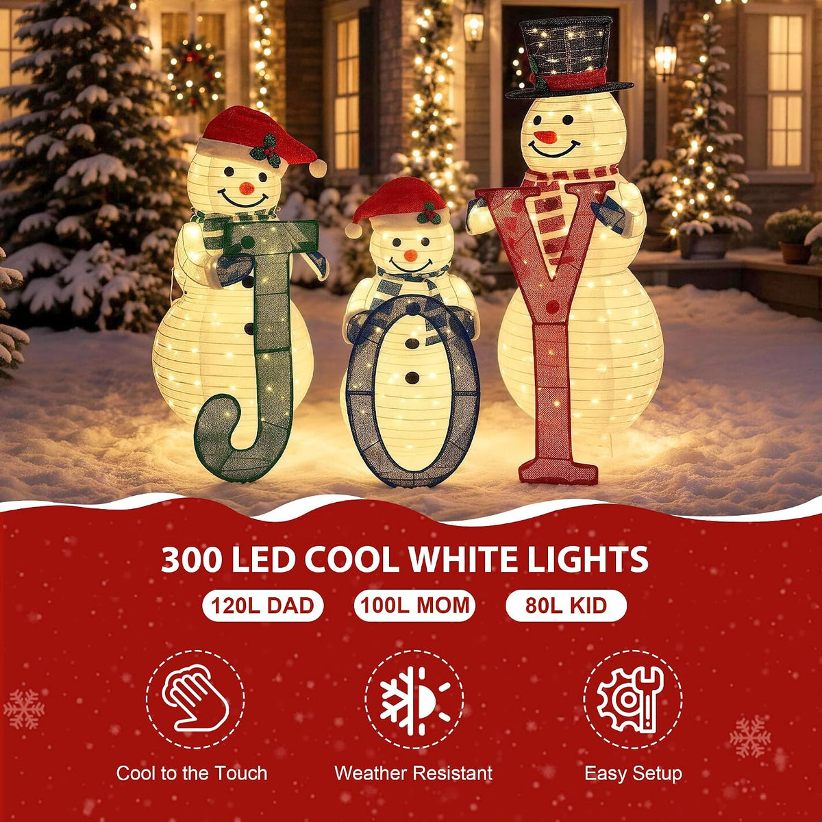 foowin lighted 3 pcs 3d outdoor snowman family, side view
