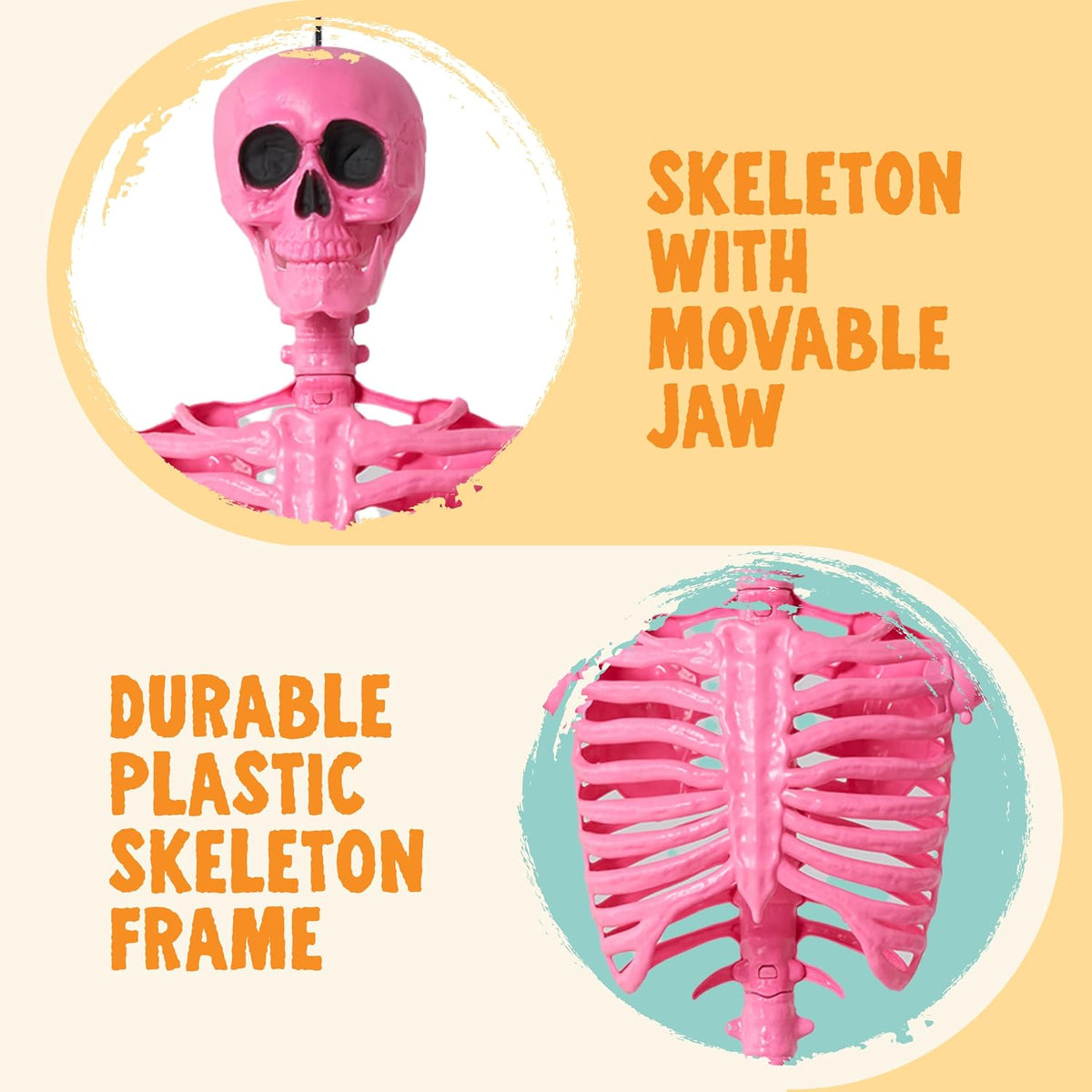 JOYIN 5 FT Halloween Skeleton Life Size, Stayable Posable Pink Skeleton Decor...