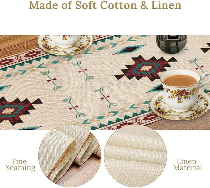 Aztec Table Runner Southwestern Native Vintage Geometric Pattern Table Runner Retro Country Table Dinner Decoration 13x60 Inch