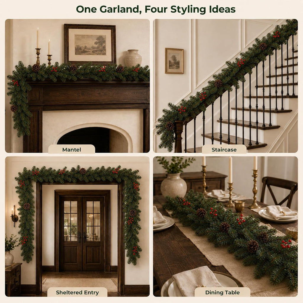 6 ft artificial christmas garland with berry and on a desk or shelf