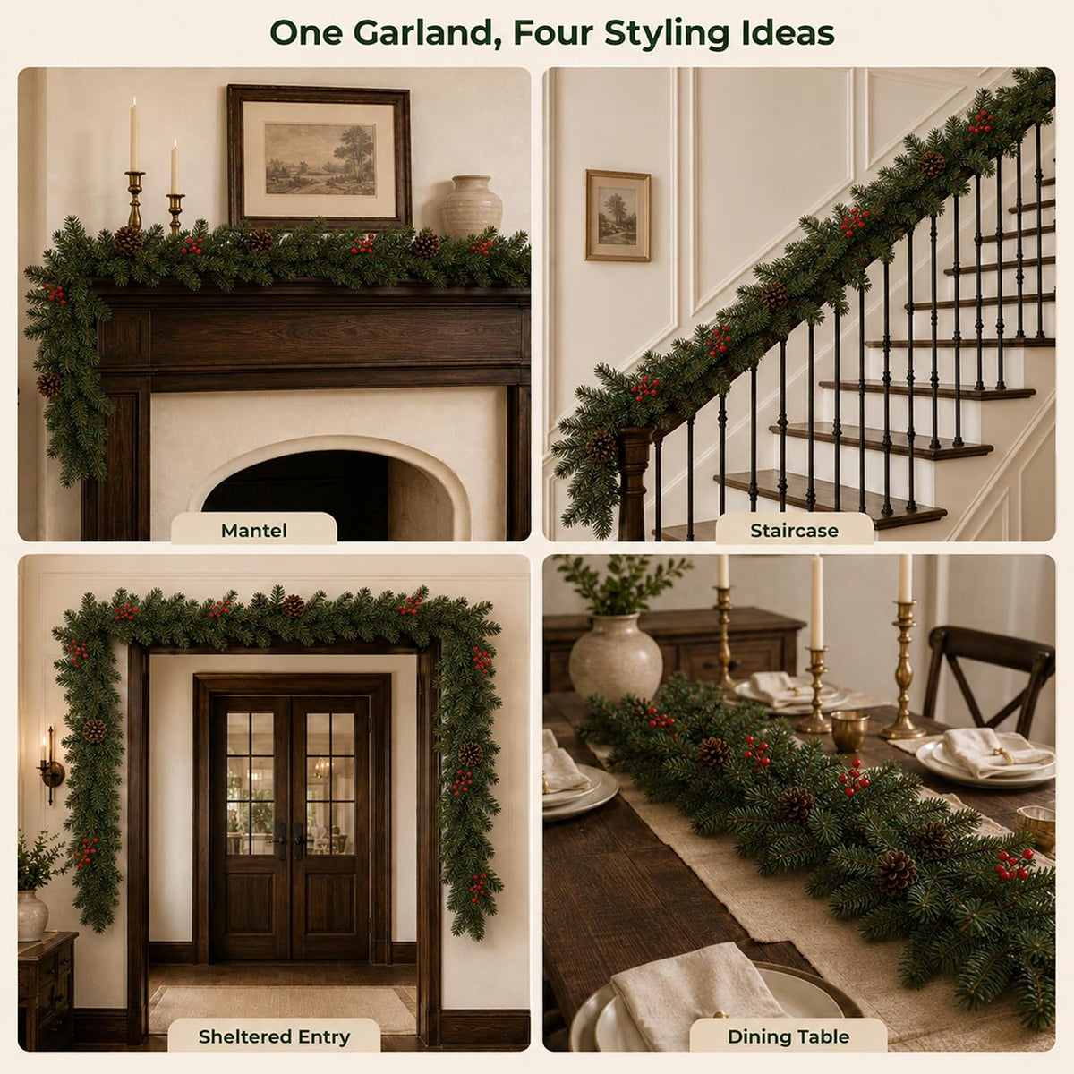 6 ft artificial christmas garland with berry and on a desk or shelf