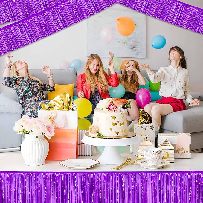 6 Pack 10 Ft Purple Foil Fringe Garland Metallic Streamers Tinsel Banner Wall Hanging Garland Backdrop for Parade Floats, Halloween, Christmas, Thanksgiving, New Year Party Decorations