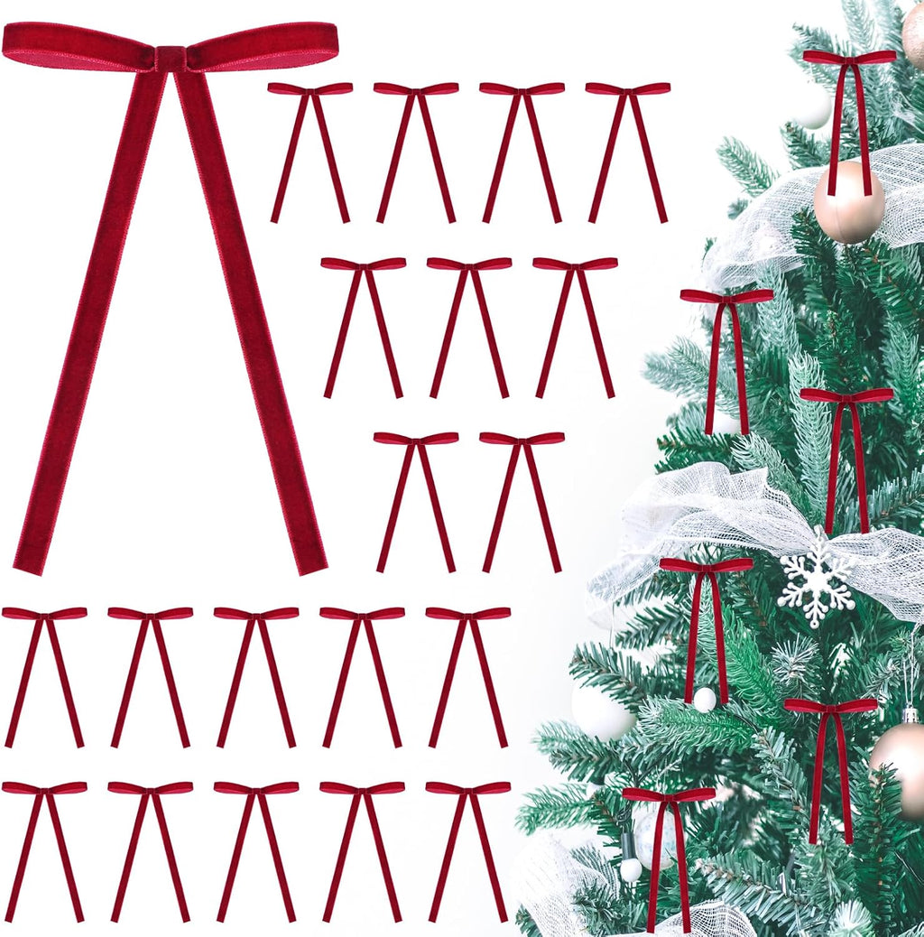 MEILIDY Velvet Christmas Bows, Small Velvet Twist Tie Bows for Tree Wreath Craft Decoration, Burgundy, 24 Pcs