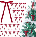 MEILIDY Velvet Christmas Bows, Small Velvet Twist Tie Bows for Tree Wreath Craft Decoration, Burgundy, 24 Pcs