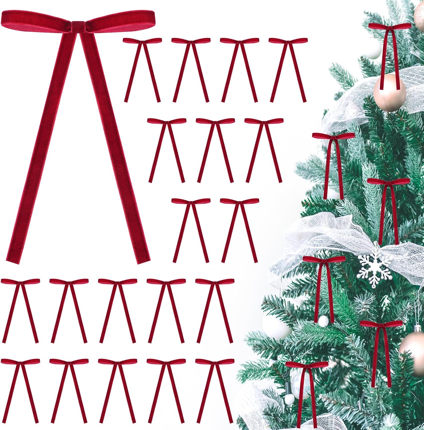 MEILIDY Velvet Christmas Bows, Small Velvet Twist Tie Bows for Tree Wreath Craft Decoration, Burgundy, 24 Pcs