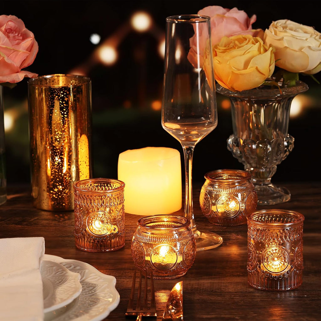 12pcs Assorted Gold Candle Holders, Votive Candle Holders, Glass Tea Lights Candle Holder for Christmas Decorations, Wedding Decorations, Vintage Boho Home Tea Party Decor,