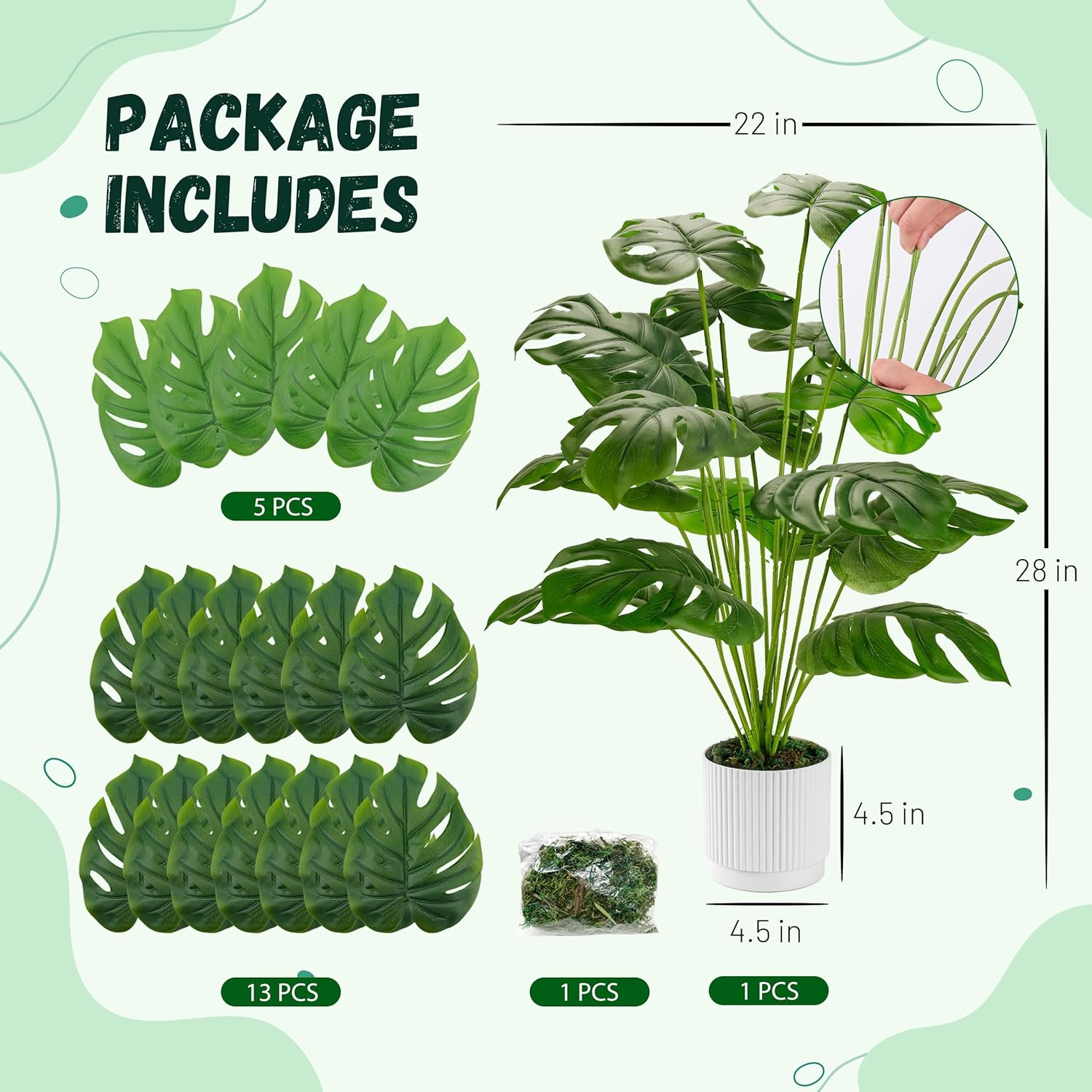 Der Rose 28" Fake Plants Large Artificial Monstera Faux Potted Plants Indoor Tall for Outdoor Living Room House Floor Front Porch Tree Decor
