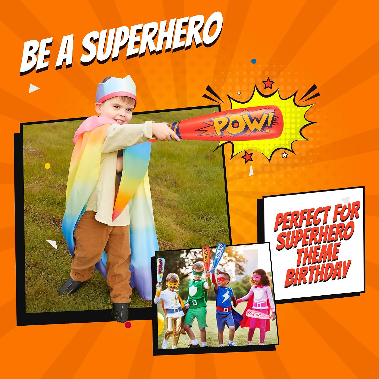 Bedwina Pow Inflatable Baseball Bat - (Pack of 12) 20 Inch Inflatable Toy Bat, Carnival Prizes, Baseball Party Favors Goodie Bag Stuffers, Decorations Party Prizes for Kids