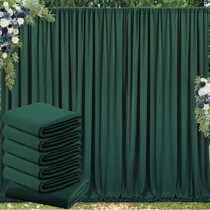 30 ft x 10 ft Wrinkle Free Hunter Green Backdrop Curtain for Parties, Polyester Dark Green Photo Backdrop Drapes 6 Panels 5x10ft for Baby Shower Wedding Birthday Party Photography Curtains