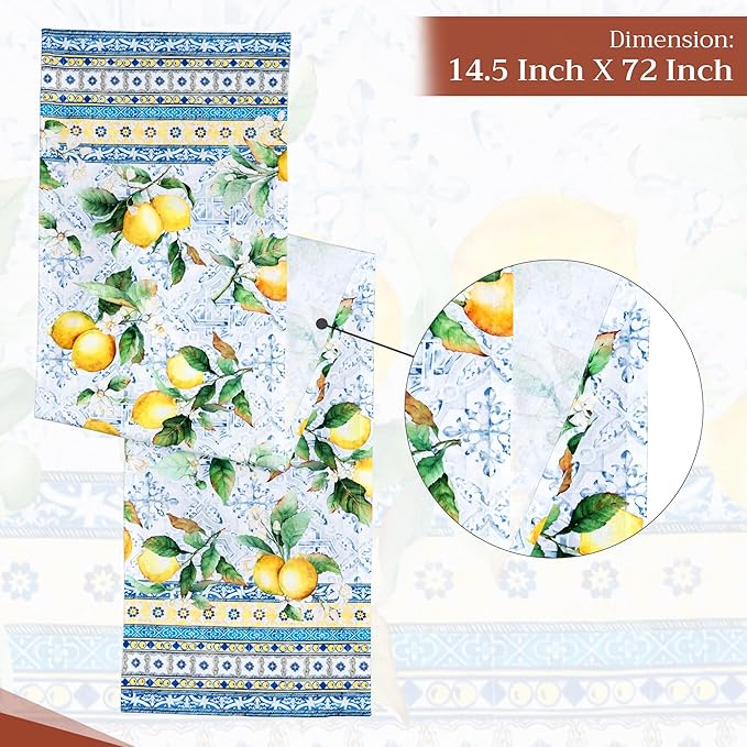 Maison d' Hermine Table Runner 100% Cotton Single Layer Table Runners 72 inches Long Decorative for Home Kitchen Dining Party Baby Shower Wedding Bridal Shower Spring Summer (Citrus, 14.50" x 72")