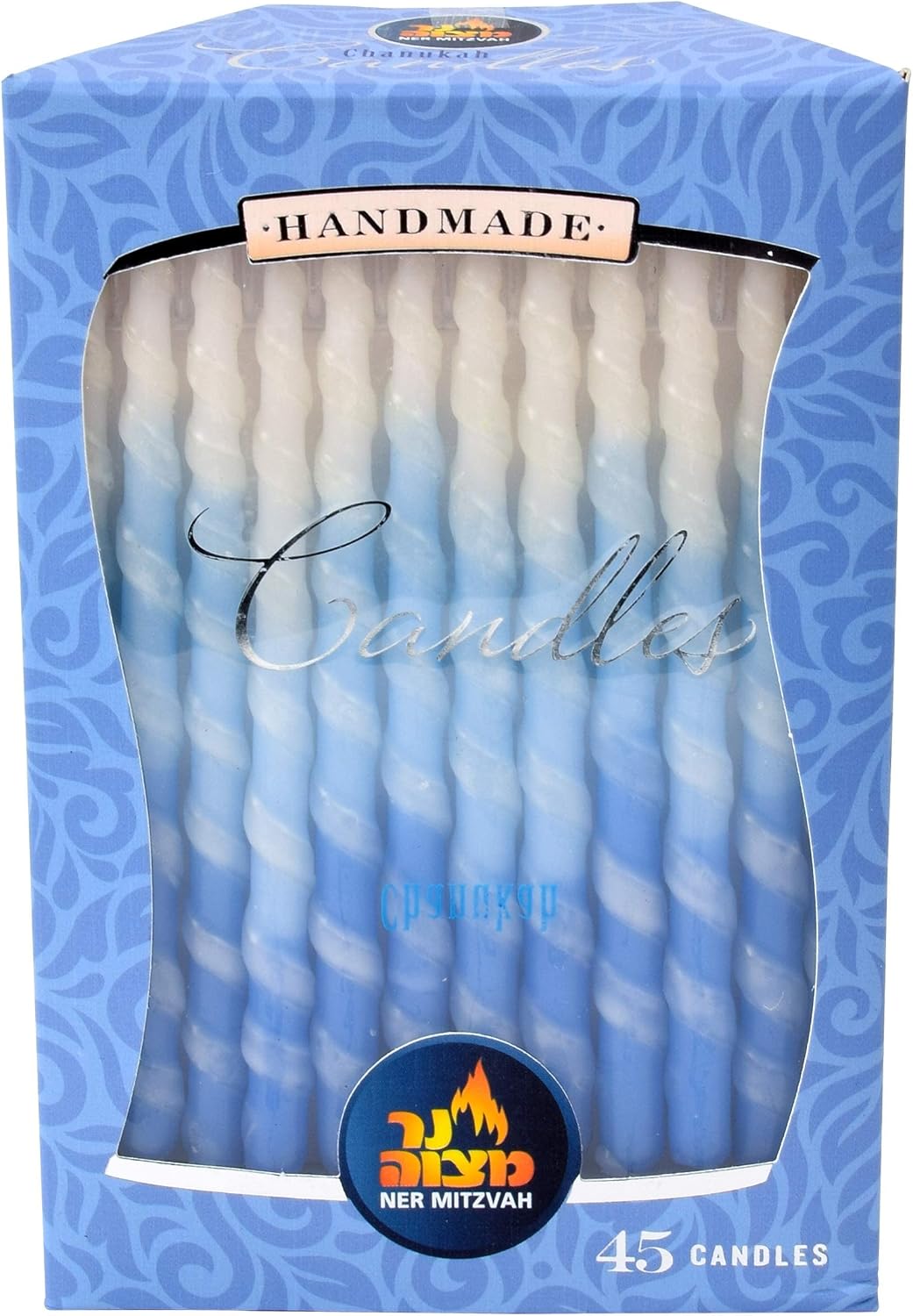 Ner Mitzvah Hanukkah Candles, Blue and White Spiral Dripless Chanukah Candle, Premium Quality Wax, 45 Candles for All 8 Nights