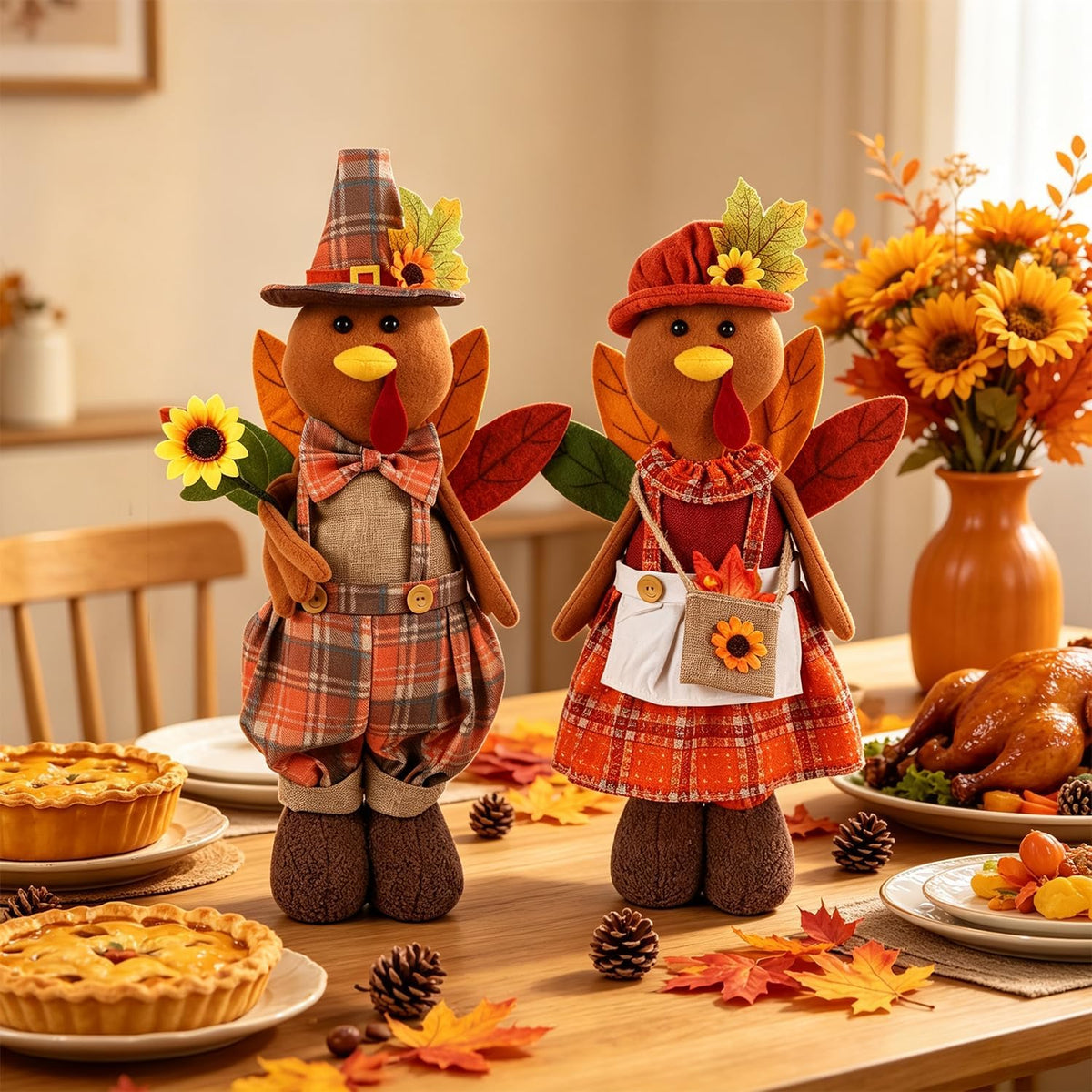 2 Pack Standing Thanksgiving Turkey Couple with Stretchable Legs 23" to ...