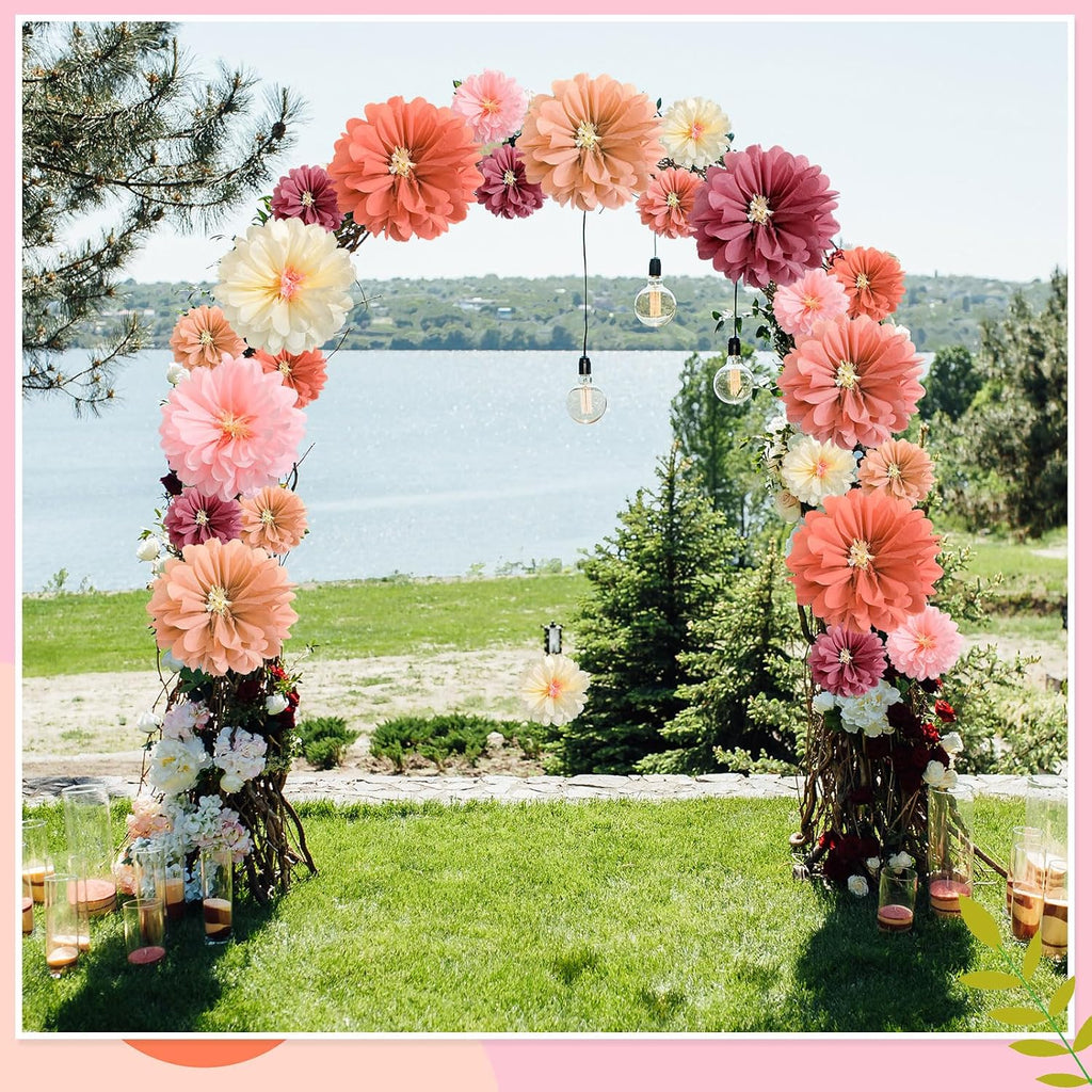 Watersay 24 Pcs 10" 20" Giant Mexican Fiesta Paper Flowers Colorful Tissue Crepe Flowers Pom Poms Craft for Floral Party Backdrop Wedding Birthday Party (Dusty Color)