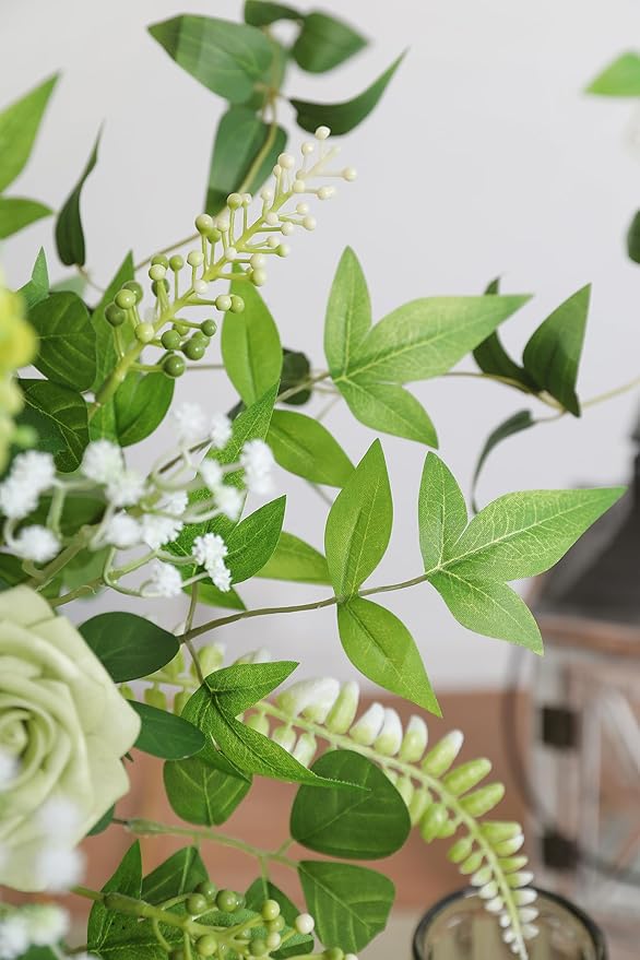 Serra Flora Artificial Greenery Stems Box Set,(Pack of 37pcs) with 8 Kinds of Faux Pink Green Filler for DIY Bridal Bouquets Wedding Floral Arrangement Table Centerpieces