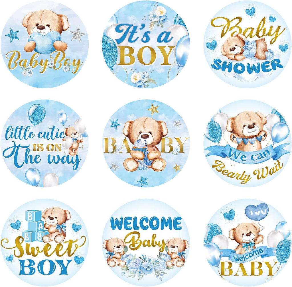 Clabby 504 Pieces Boy Girl Baby Shower Favors Stickers Mini Kisses Candy Stickers Chocolate Drop Labels Wrappers Little Cutie Baby Shower Decoration for Sprinkle Birthday Party(Blue Bear)