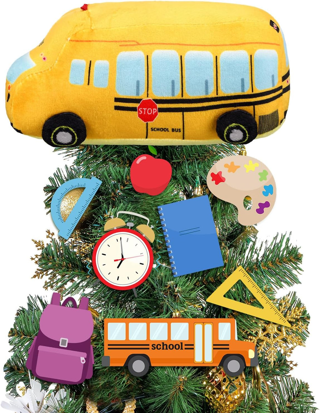 Shappy Back to School Tree Topper Decoration 10'' Yellow Plush Bus Decoration Teacher Appreciation Ornaments for First Day of School Party Supplies Driver Gift