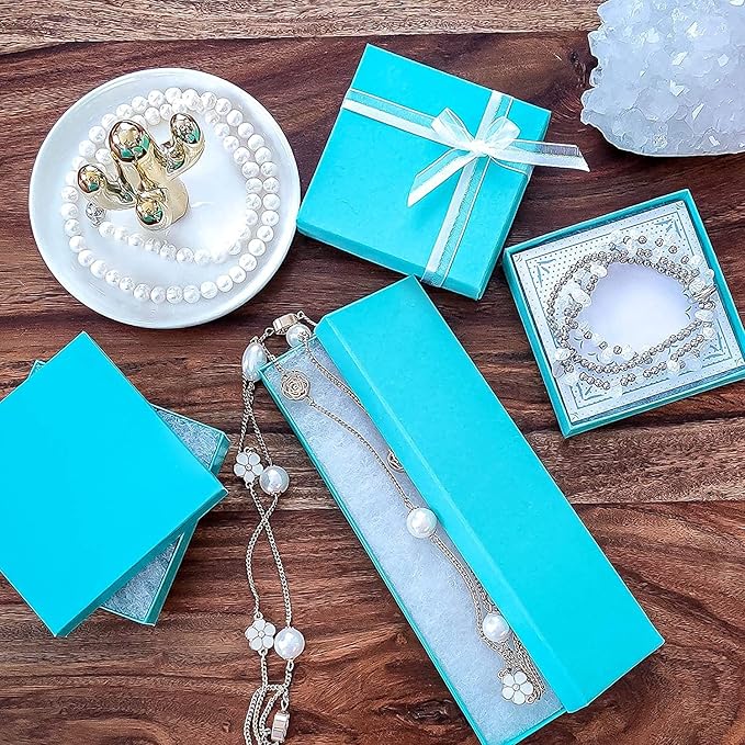 TheDisplayGuys - 25-Pack #53 Kraft Paper Cardboard Gift Boxes/Jewelry Cases w. Cotton Padding & Lid - Teal Green - (5.4" x 3.9" x 1.0")