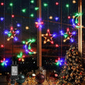 PUHONG Christmas String Lights, 138 LEDs Curtain Lights with 8 Light Modes, 11.48FT Star Moon Indoor Outdoor Fairy String for Window, Bedroom, Wall, Home, Ramadan, Christmas Decoration - Multicolored
