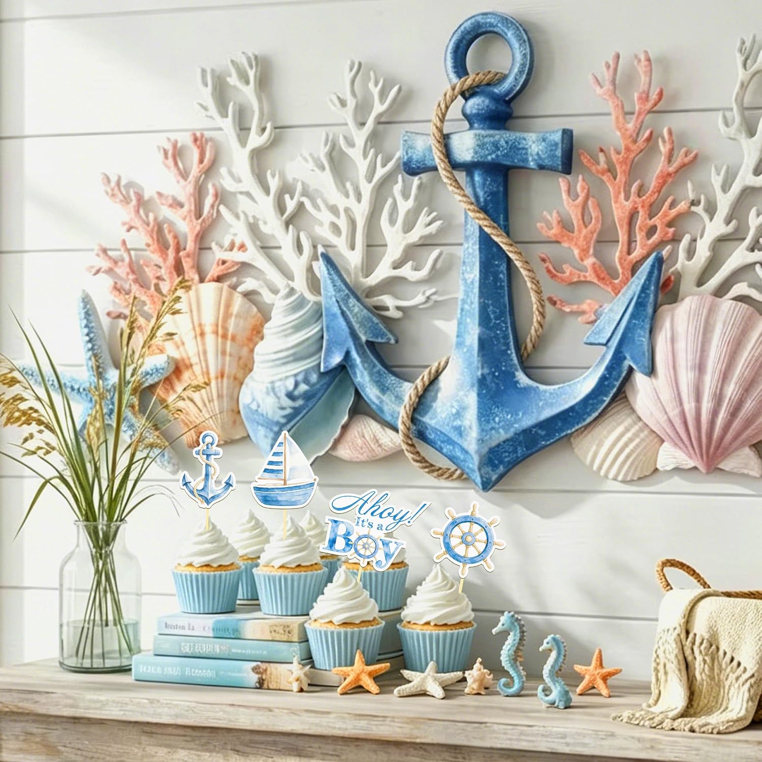 24 Pcs Ahoy It's a Boy Cupcake Toppers, Ahoy Its a Boy Baby Shower | Food Fruit Picks for Decoration Party Favors