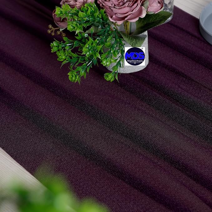 MDS Halloween Chiffon Table Runner - 12 Pack, 29 x 170 Inches, 14ft Each - Sheer Spooky Table Runners for Haunted House Parties, Trick-or-Treat Tables, Witchy Décor, Wedding & Events - Eggplant