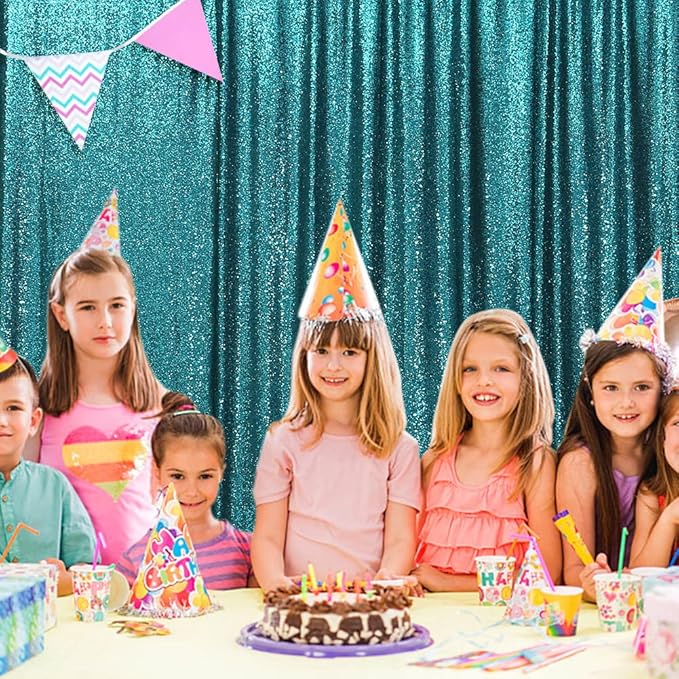SquarePie Sequin Backdrop Less Transparent Background Sparkly Curtain for Wedding Party 6FT x 8FT Teal