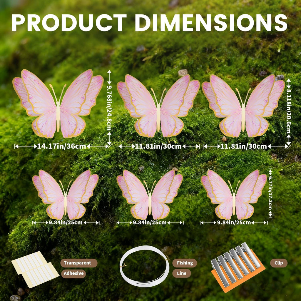 Mverse 3D Butterfly Wall Decor - Gold Paper Butterflies Sticker for Balloon Arch Garland & Cake Topper - Removable Mural Decals for Baby Shower, Wedding, Nursery & Girls Room Decoration (Pink)