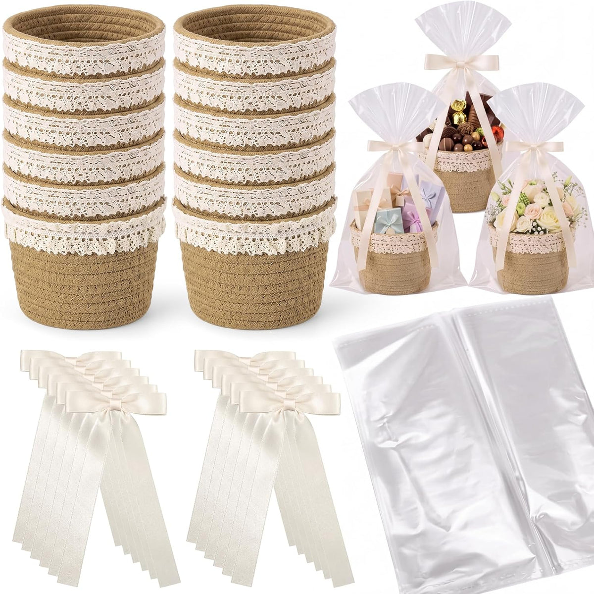 thenshop 12 pcs small woven basket empty with, main product view