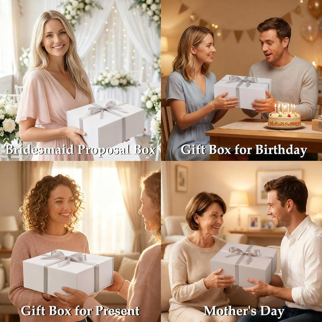 KIAMITH 3 Pack White Magnetic Gift Boxes, 12x8.25x4 Inches Large Luxury Gift Box with Lids, Collapsible Gift Box for Present, Bridesmaid Proposal, Weddings, Birthdays, Groomsmen Boxes, and Graduation
