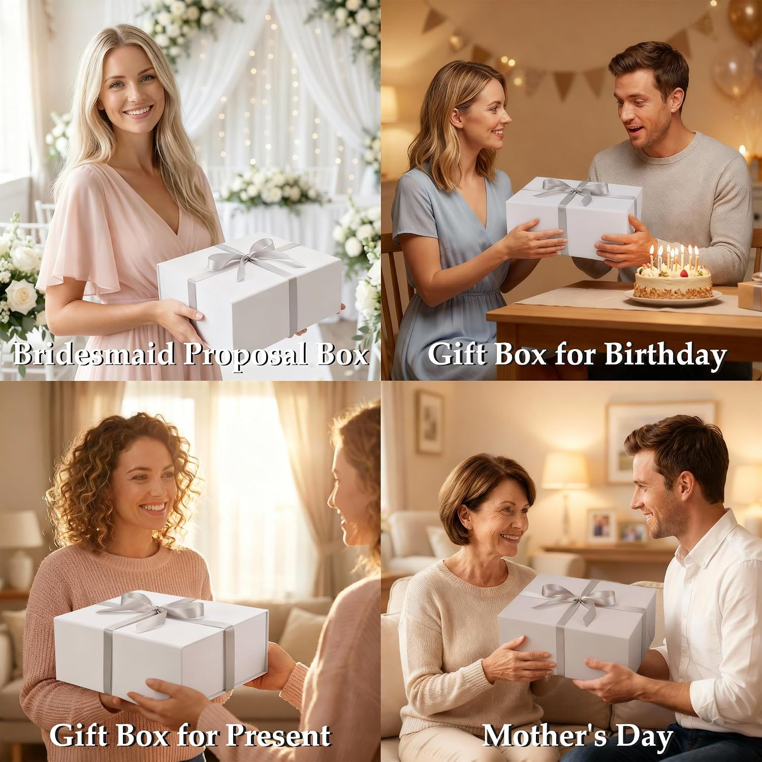 KIAMITH 3 Pack White Magnetic Gift Boxes, 12x8.25x4 Inches Large Luxury Gift Box with Lids, Collapsible Gift Box for Present, Bridesmaid Proposal, Weddings, Birthdays, Groomsmen Boxes, and Graduation