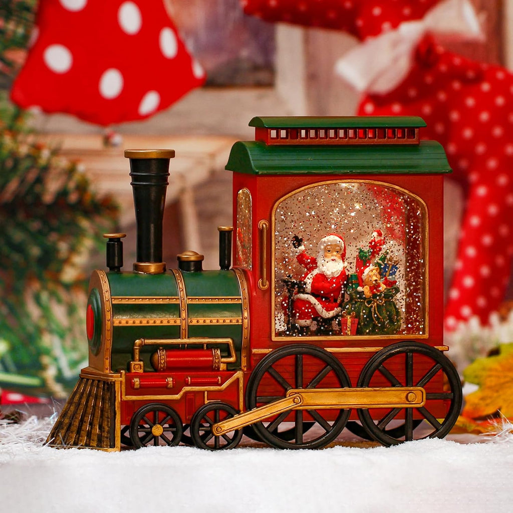 Christmas Train Snow Globe with Music and Lights, Musical Snow Globe Lantern for Holiday Decor, Battery/USB Powered with Auto Timer for Home Holiday Decoration Gift