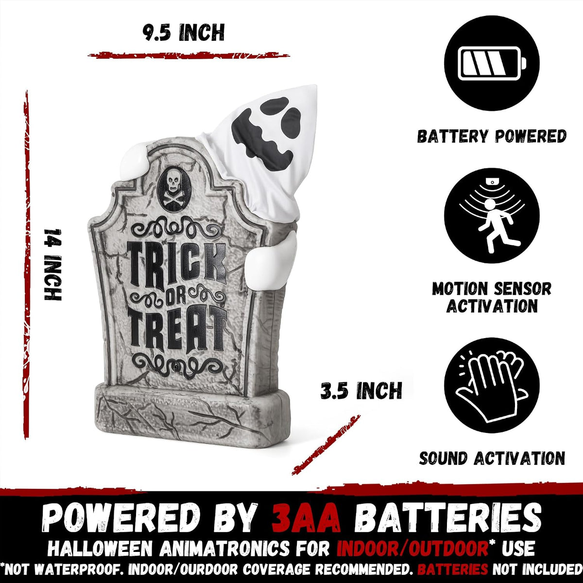 ELAMAS Halloween Decorations Animatronic Tombstone with Pop-Up Ghost, Sound &...