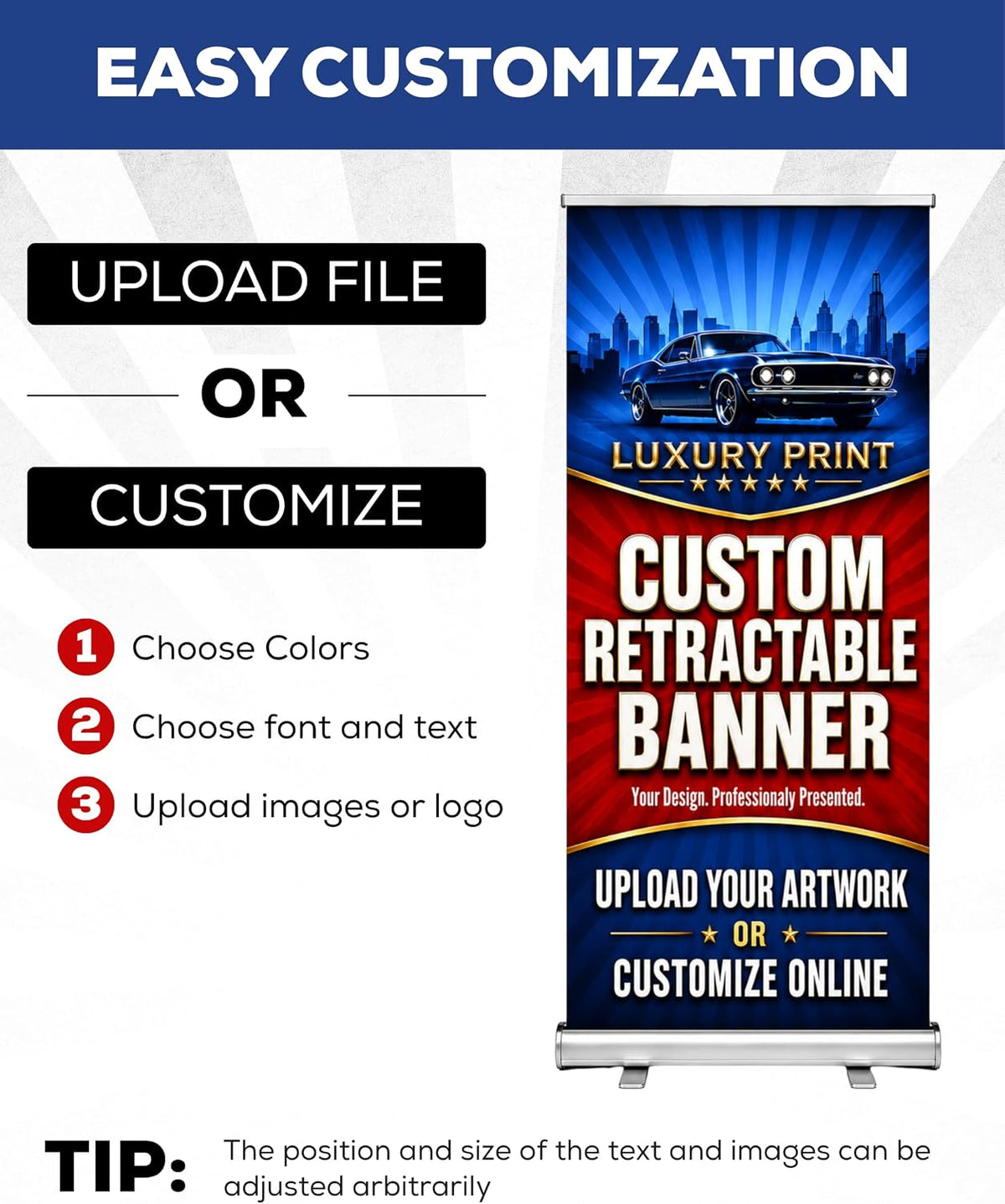 Custom Retractable Banner Stand - Ready in 1 Day - Personalized 33" x 81...