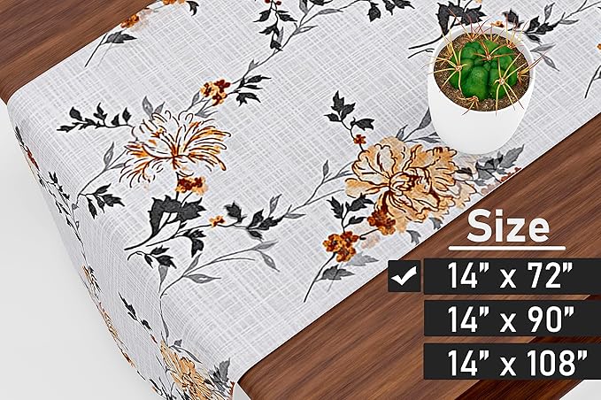 Ruvanti 100% Cotton Table Runner 72 Inches Long, Non-Slip, Stain Resistant, Washable & Reusable Table Runners Perfect for Wedding, Parties, Christmas, Holiday, in-Door use - Grey Floral
