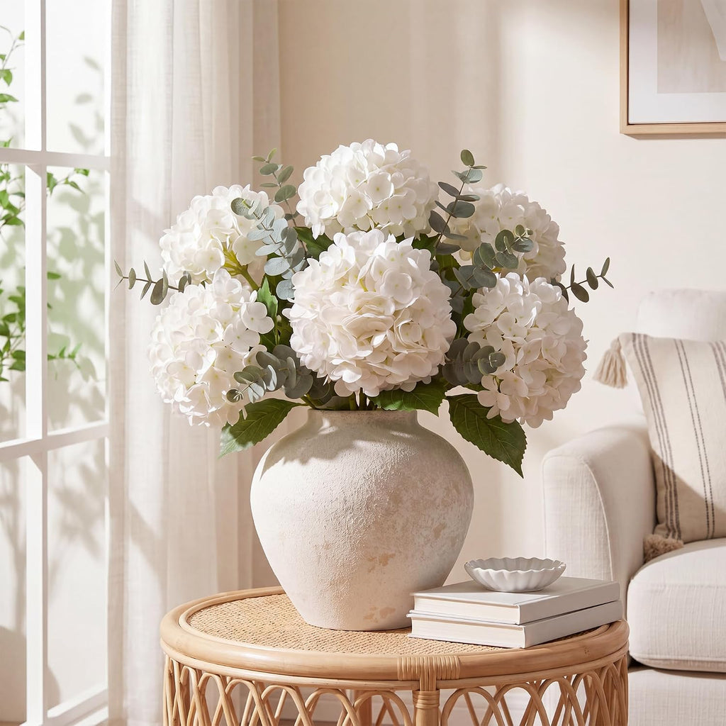 pinkpum 6 pcs white hydrangea artificial flowers with showing dimensions