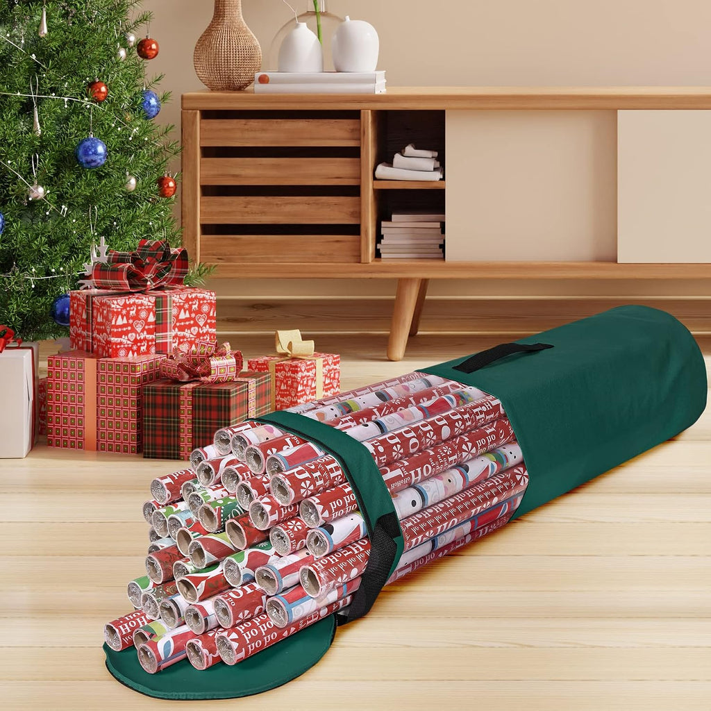 Wrapping Paper Storage Bag | Wrapping Paper Organizer Under Bed for Storing Multiple Rolls of Gift Wrap, 42” Length Container Constructed of Durable 600D Oxford Material (Green)