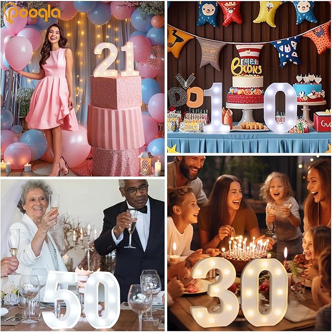 Pooqla LED Light Up Numbers, Warm White and Cool White Decorative Lighted Marquee Numbers for 8th Birthday Party, Gift for Boys Girls, Wedding, Night Light, 8th Birthday Decoration, Number 8