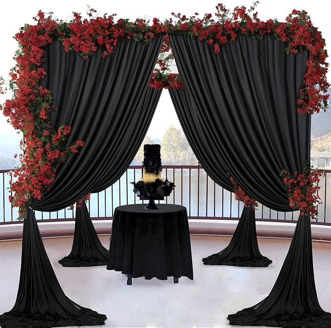 50 ft x 10 ft Wrinkle Free Black Backdrop Curtain for Parties, 10 Panels Polyester Black Photo Backdrop Drapes for Graduation Birthday Wedding Party Stage Curtains, Thick Bulk Background Curtains