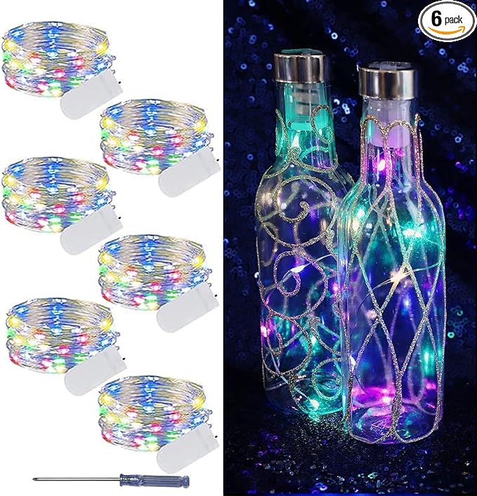 LAMPHOME 6 Pack Easter Fairy Lights Battery Operated - 7ft 20 LED Copper Wire Mini String Light Firefly for Mason Jars DIY Crafts Christmas Wedding Party Centerpiece Table Easter Decor,Multicolor