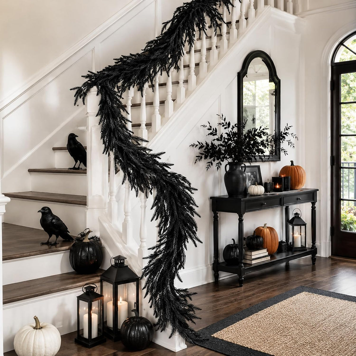 6ft black halloween norfolk pine garland,vine twig mantle on a desk or shelf