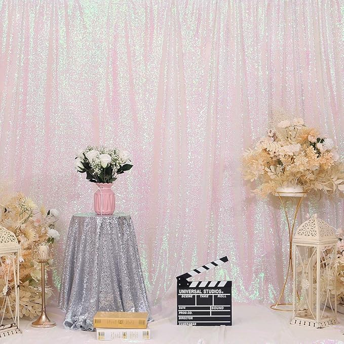 Poise3EHome 8FT x 8FT Iridescent Sequin Photography Backdrop Curtain for Party Decoration, Iridescent