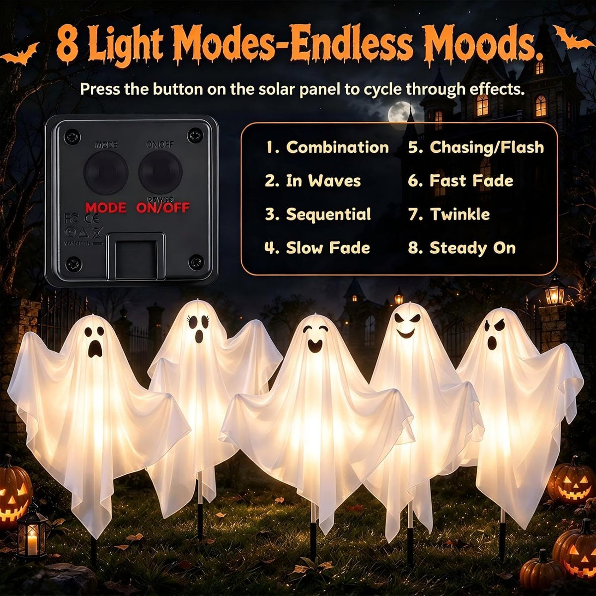 halloween decorations outdoor - solar ghost light for on a desk or shelf